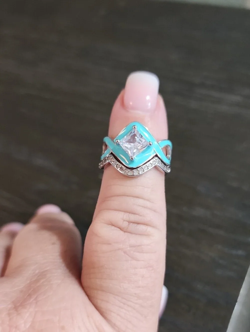 Turquoise Enamel CZ Stackable Ring Set - Women Jewelry